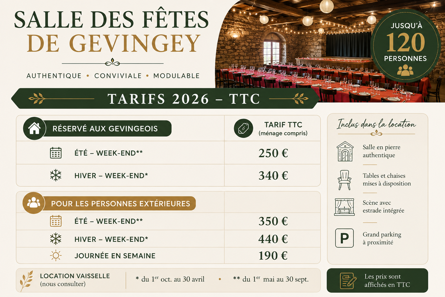 tarif location salle des fêtes
